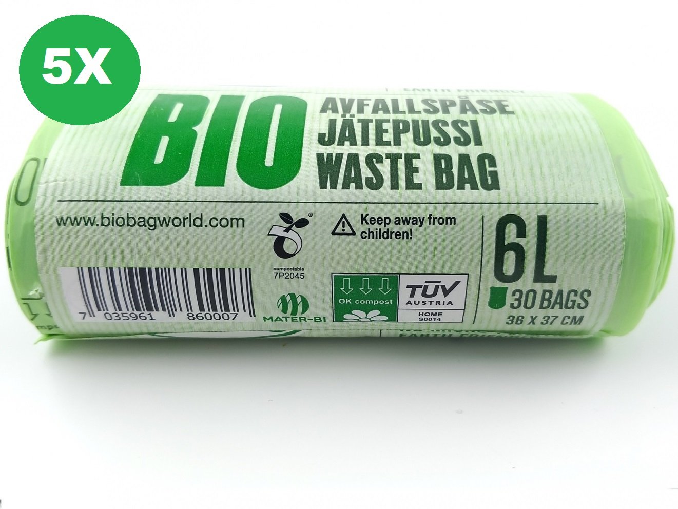 solide gips Opsplitsen 5 rollen 30 x 6 Liter GFT - BIOBAG composteerbare vuilniszakken - BIOBAG  biologisch composteerbare | afbreekbare vuilniszakken | gft afvalzakken
